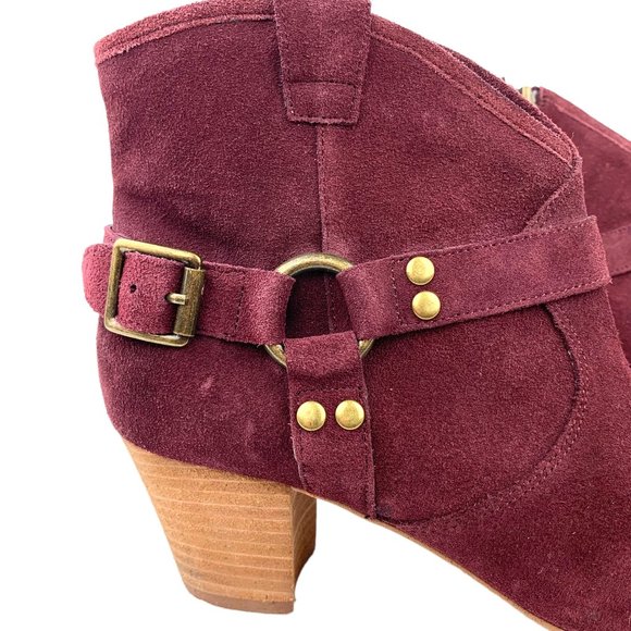 Nordstrom‎ HINGE 'Billy' Burgundy Suede Harness Zip Booties - Picture 7 of 11